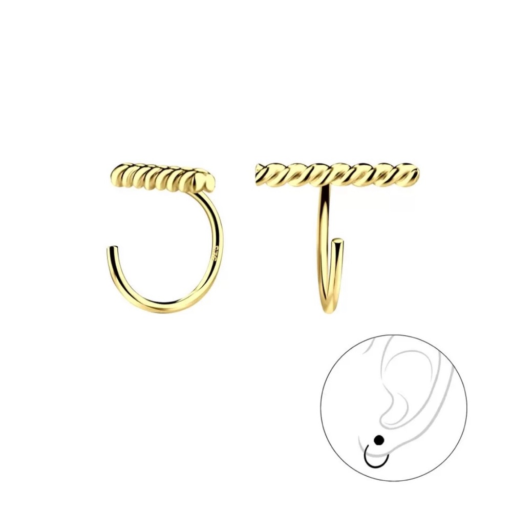 925 Sterling Silver Gold Twisted Bar Ear Cuff